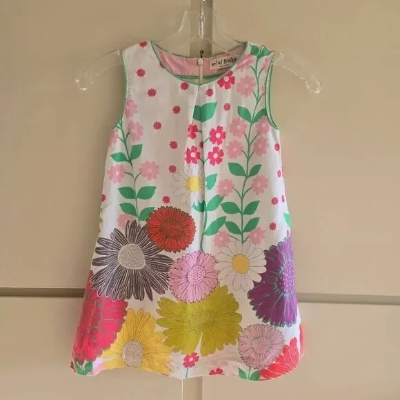 Mini Boden |Childs White Floral Lin/Ctn Dress, Slvls, Piped Neck & Armhole, 5-6Y - Picture 2 of 10